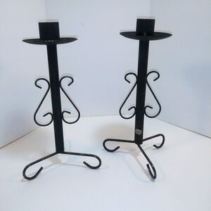 Black Metal Candlesticks Scrolls Mexico Vintage southwest goth halloween